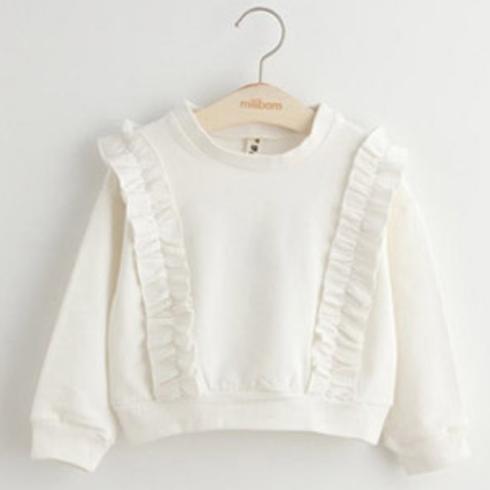 Toddler Girls White Ruffle Sweatshirts Sweater Top